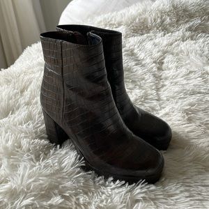 Chocolate brown crocodile print Jeffrey Campbell boots